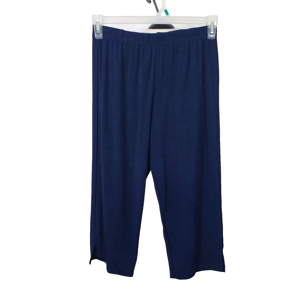 JOSTAR Navy Blue SLINKY Stretch Capri Pants TRAVEL Knit Elastic Waist Size Large